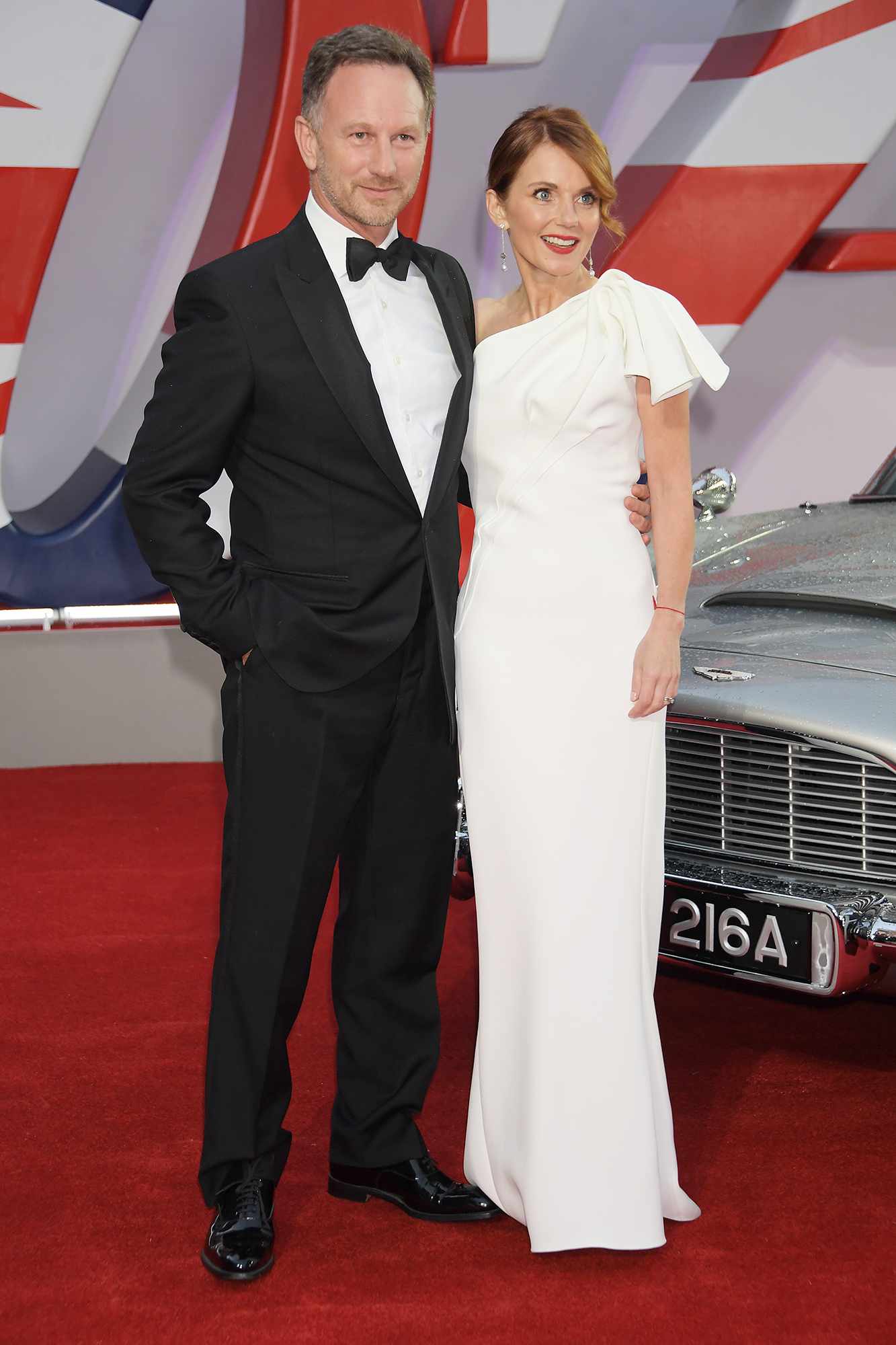 Christian Horner and Geri Horner aka Ginger Spice attend the World Premiere of "No Time To Die" at the Royal Albert Hall on September 28, 2021 in London