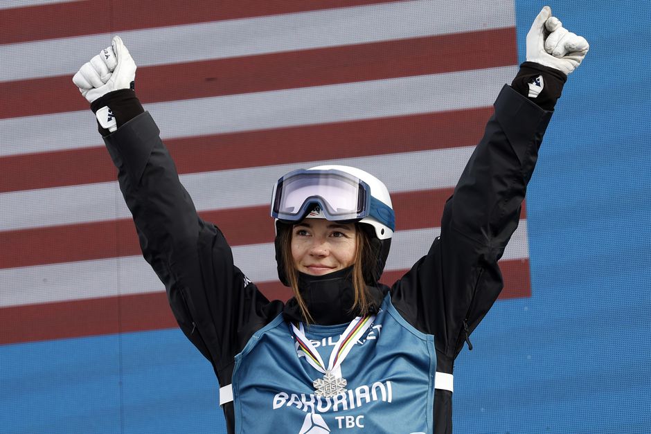 Jaelin Kauf of Team United States wins the silver medal during the FIS Freestyle World Ski Championships Men's and Women's Moguls on February 25, 2023