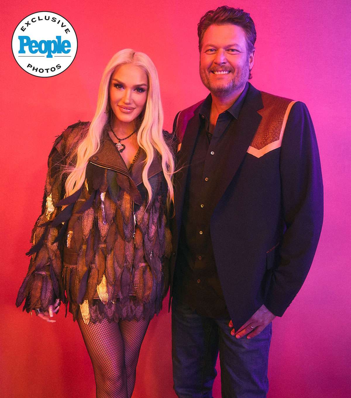 Blake-Shelton Gwen-Stefani attend the People magazine photo booth at the 2024 AMC awards