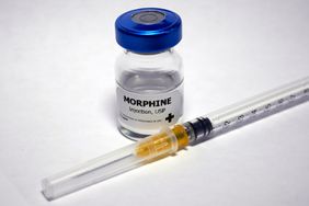 Morphine - strong opioid analgesic (painkiller) abstract.