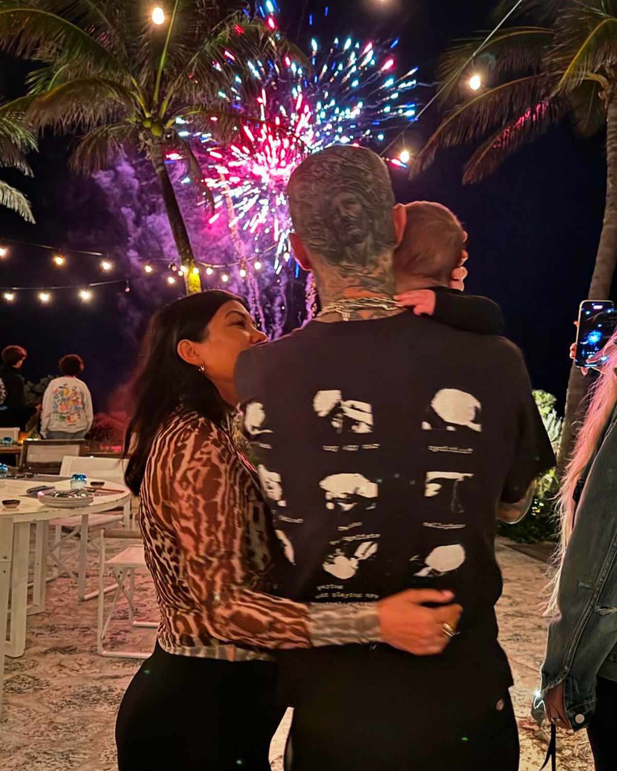 Kourtney Kardashian, Travis Barker and son Rocky watching fireworks