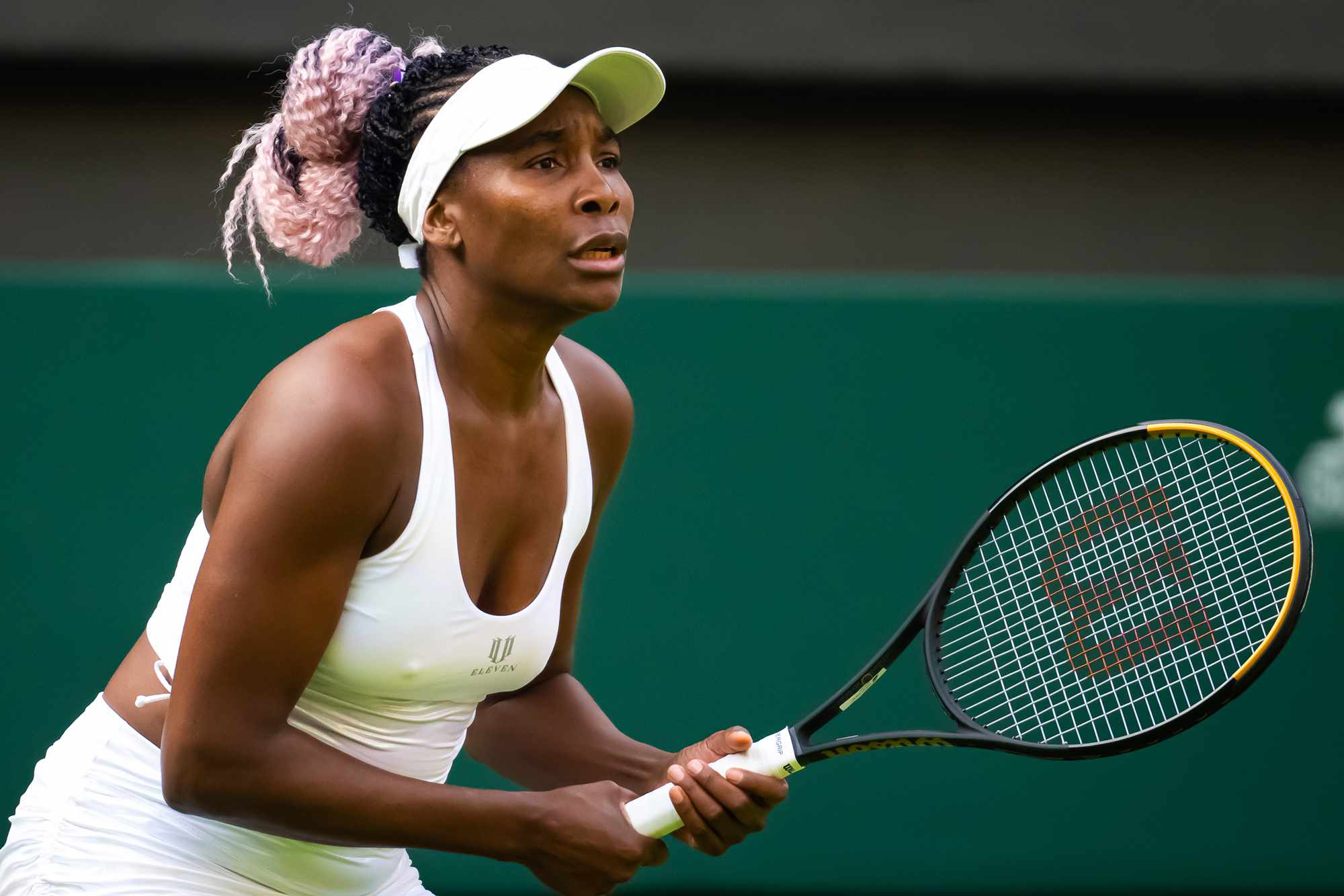 Venus Williams of the United States in action against Elina Svitolina of Ukraine in the first round during Day One of The Championships Wimbledon 2023