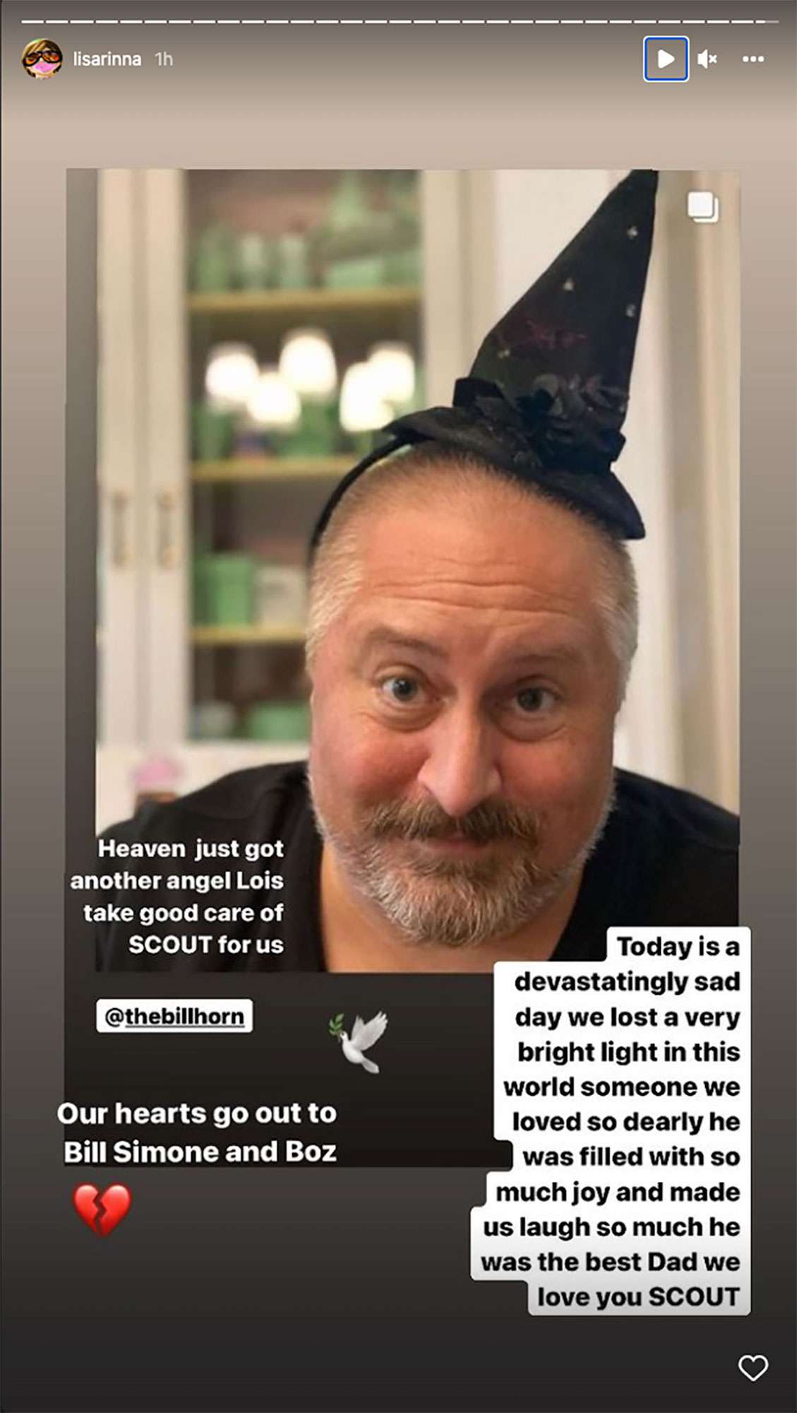 Tori Spelling and 'Real Housewives' Stars Mourn Sudden Death of Friend Scout Masterson. https://www.instagram.com/lisarinna/ Lisa Rinna/Instagram