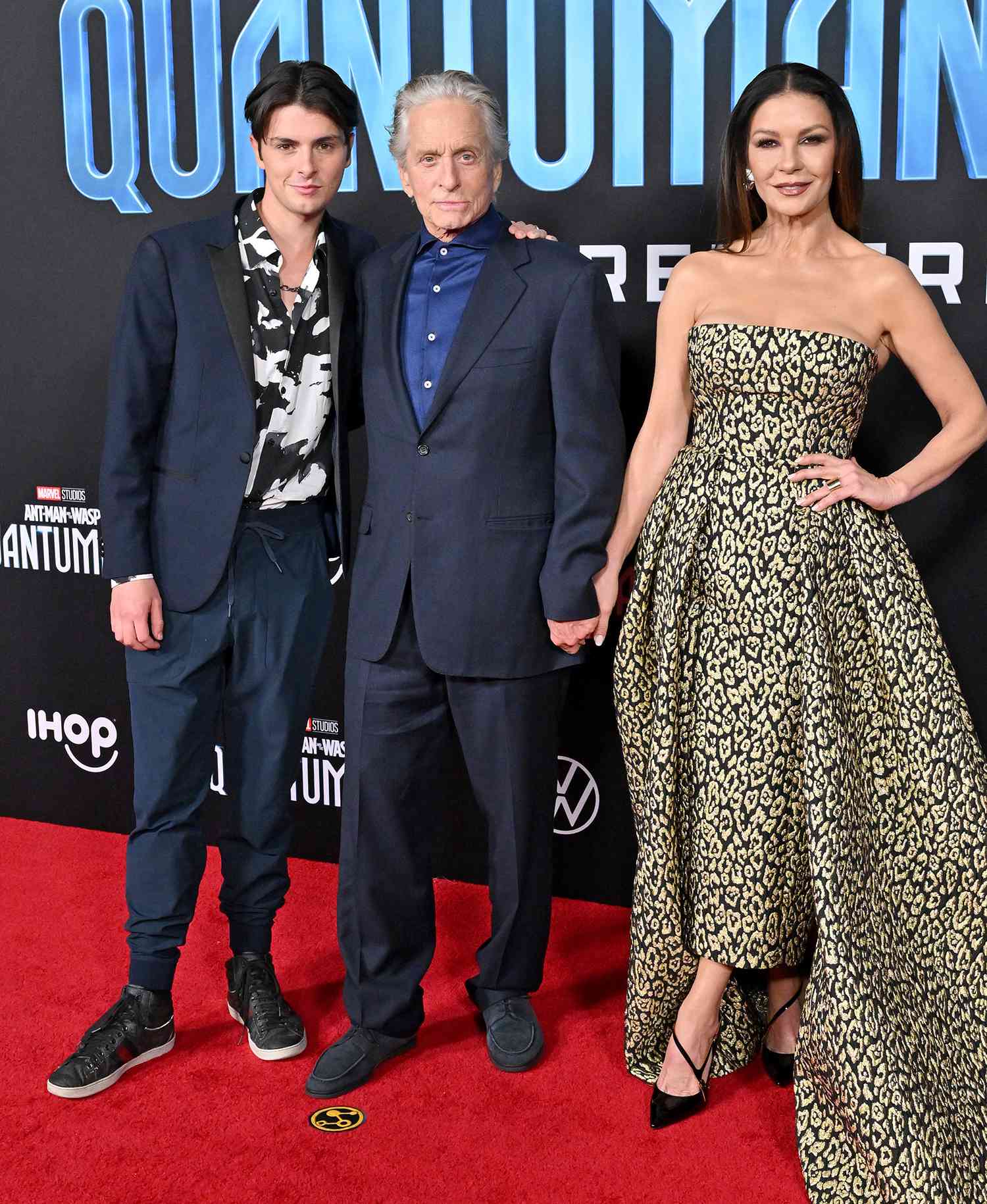 Dylan Michael Douglas, Michael Douglas, and Catherine Zeta-Jones attend Marvel Studios' Ant-Man and The Wasp: Quantumania"