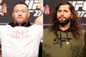 Colby Covington and Jorge Masvidal during the UFC 272 ceremonial weigh-in at UFC T-Mobile Arena on March 04, 2022 in Las Vegas, Nevada.