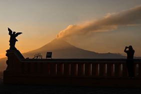 CHOLULA, MEXICO - DECEMBER 11, 2023: View of Popocatepetl volcano, seen from Our Lady of Remedies Church), on December 11, 2023, in Cholula, Puebla State, Mexico.