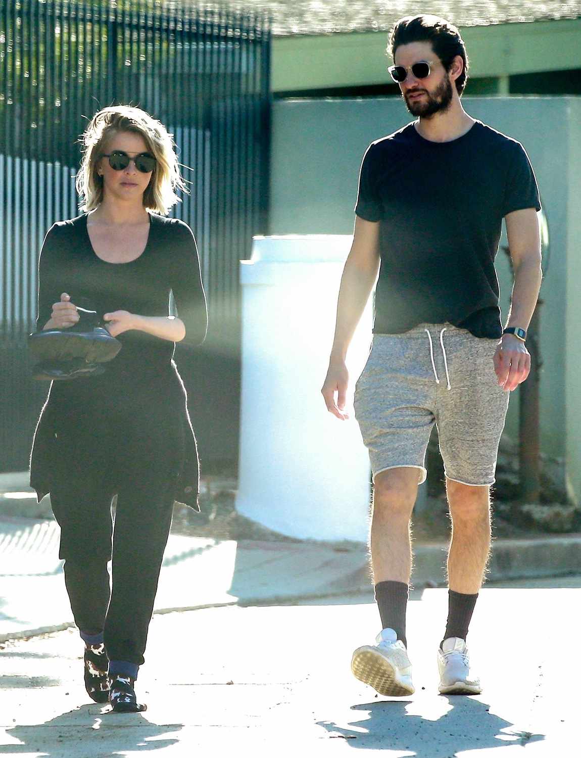 Juliane Hough is spotted on a walk in her socks with Ben Barnes around LA