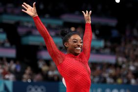 Simone Biles of Team United States celebrates after finishing her routine during the Artistic Gymnastics Women's Vault Final