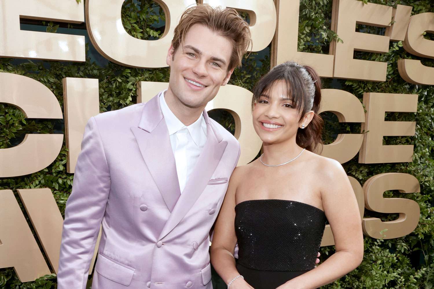 Noah LaLonde and Nikki Rodriguez arrive to the 2024 People's Choice Awards held at Barker Hangar on February 18, 2024 in Santa Monica, California.