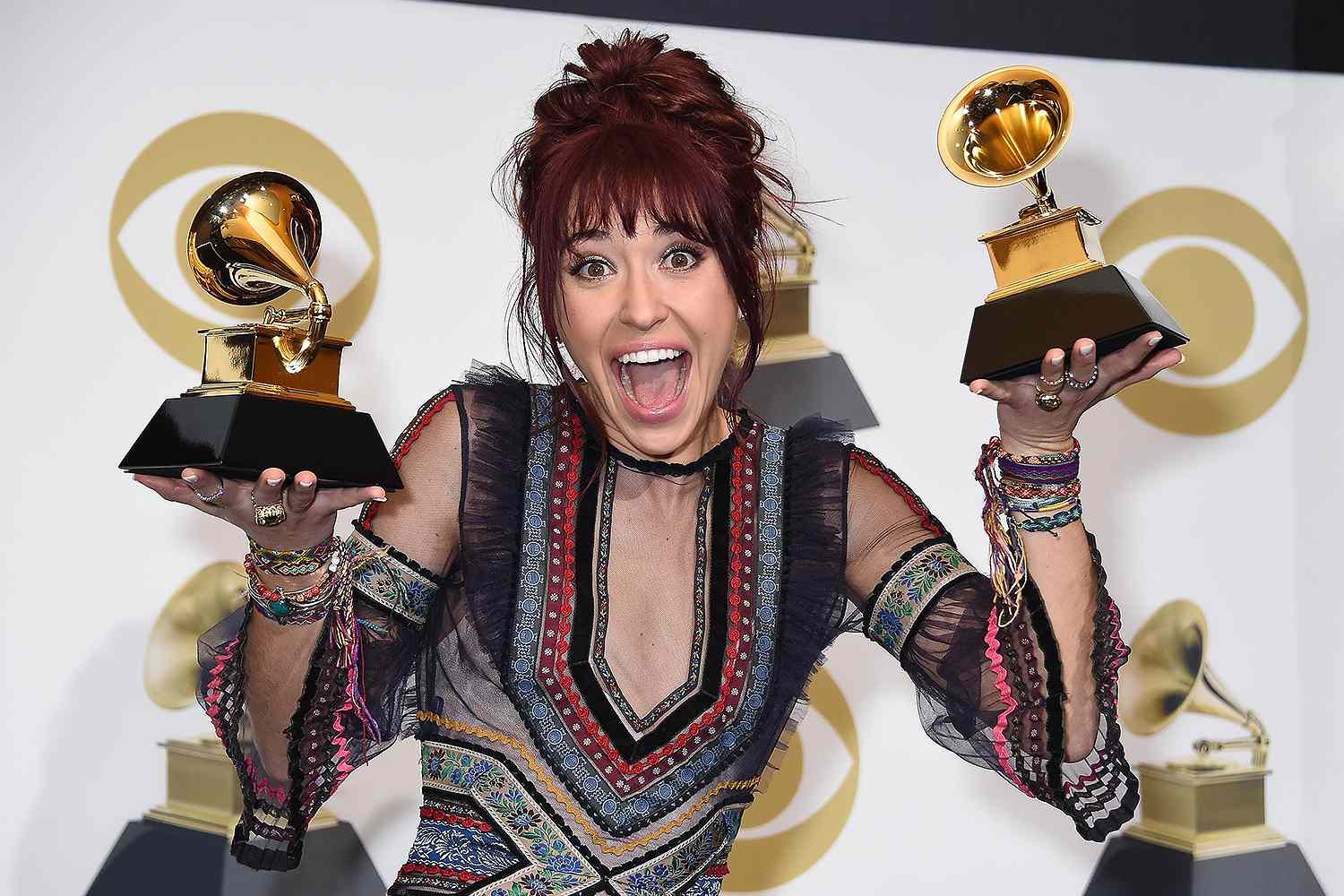 Lauren Daigle appears backstage with her awards for Best Contemporary Christian Music Performance Song for 'You Say,' and Best Contemporary Christian Music Album for 'Look Up Child,' during the 61st annual Grammy Awards held at Staples Center in Los Angel