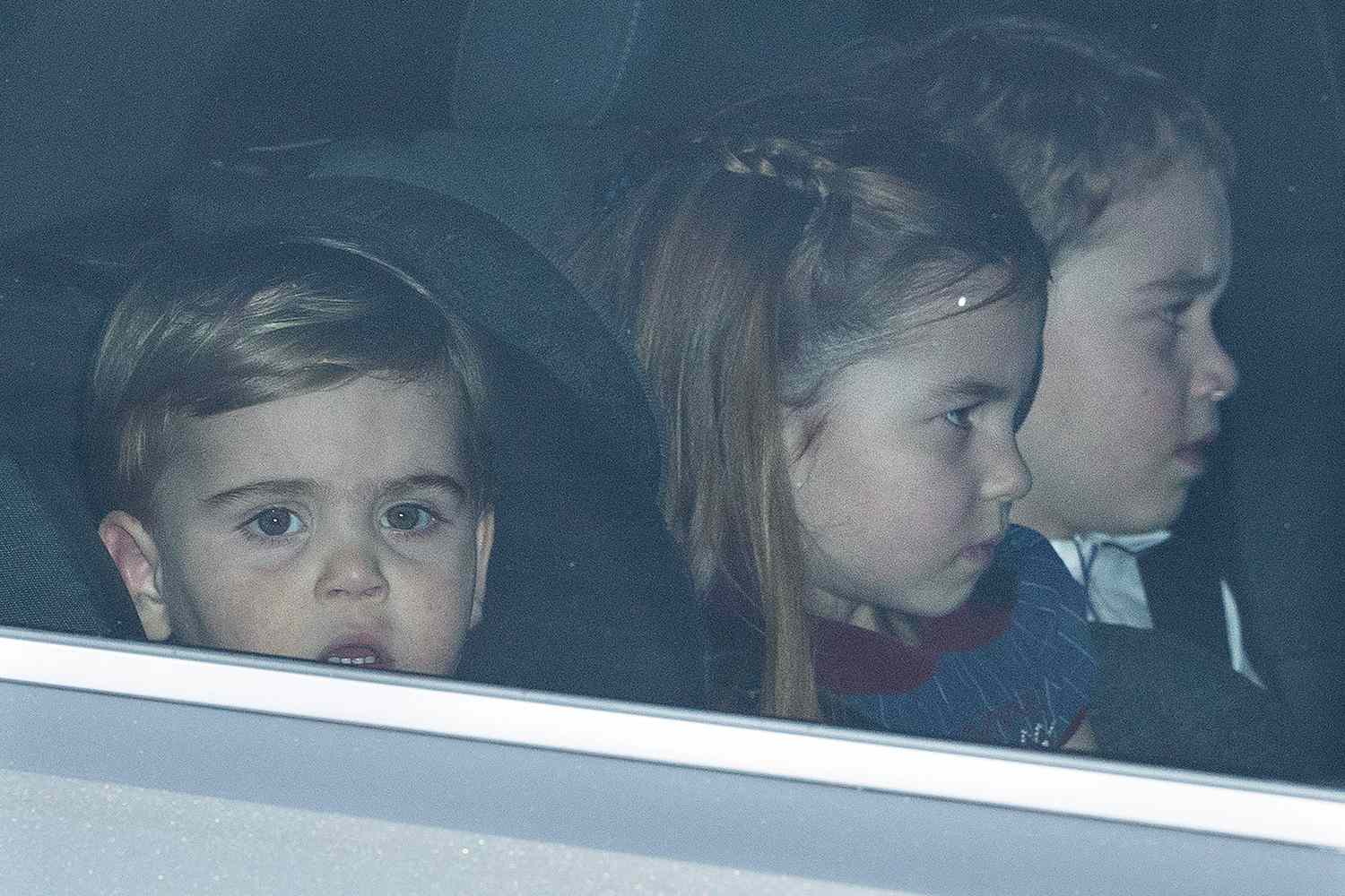 Prince Louis , Princess Charlotte and Prince George leaving The Queen's Christmas Party at Buckingham Palace in London