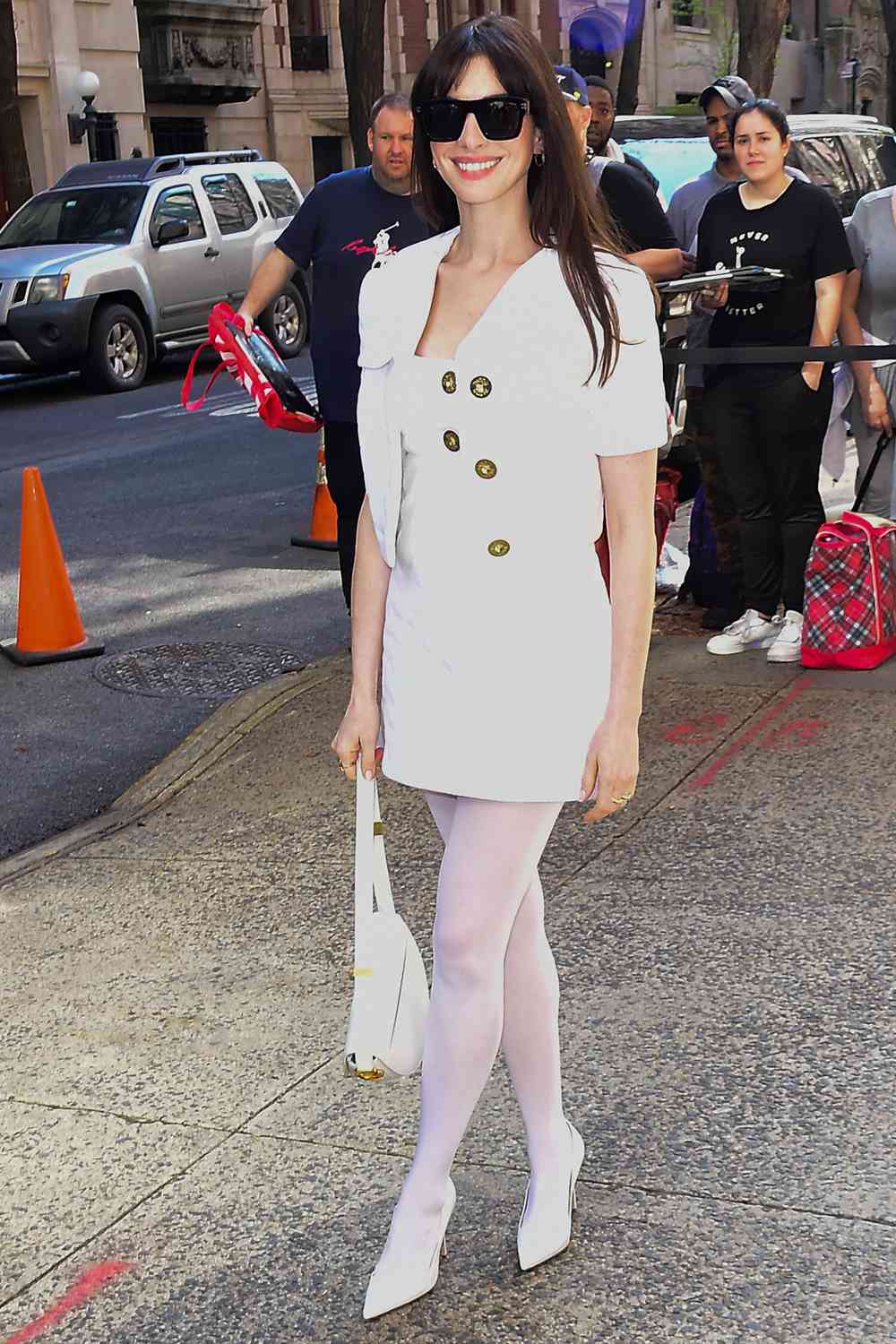 Anne Hathaway is seen walking in Midtown Manhattan on April 29, 2024 in New York City.