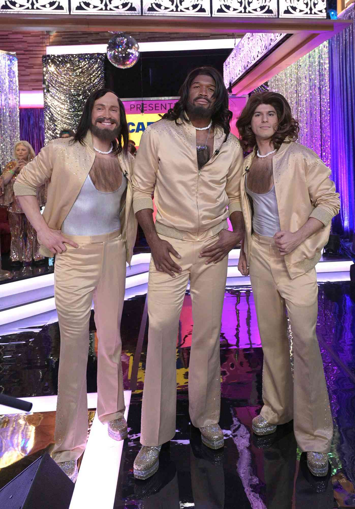 Good Morning America Halloween Robin Roberts (Donna Summer) and Michael Strahan (The Bee Gees) boogied with Lara Spencer (Liza Minnelli), Ginger Zee (Olivia Newton-John) Amy Robach (Cher), Sara Haines (Sonny), Sam Champion (The Village People), Whit Johnson and Gio Benitez (The Bee Gees)