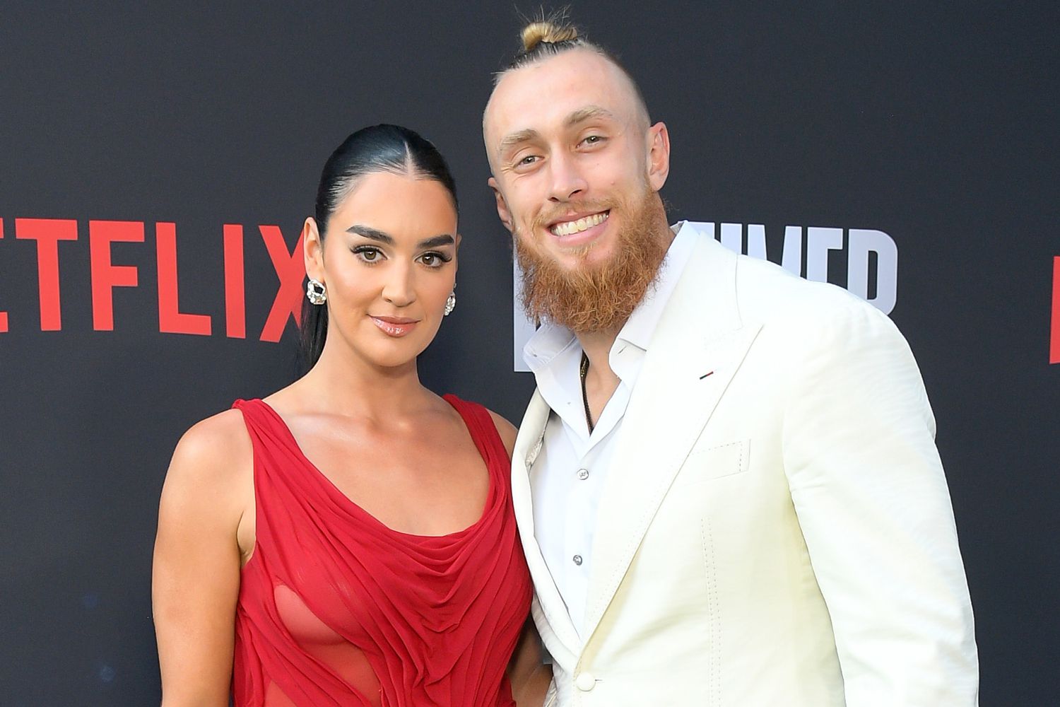 Claire Kittle and George Kittle attend Netflix's Receiver Premiere at Netflix Tudum Theater on July 09, 2024 in Los Angeles, California