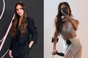 Victoria Beckham Poses in Sheer, Underwear- Flaunting Gown as She Continues to Make Her Crutches a Chic Accessory