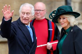 King Charles III and Queen Camilla attend the traditional Easter Sunday Mattins Service at St George's Chapel, Windsor Castle on March 31, 2024 in Windsor, England.