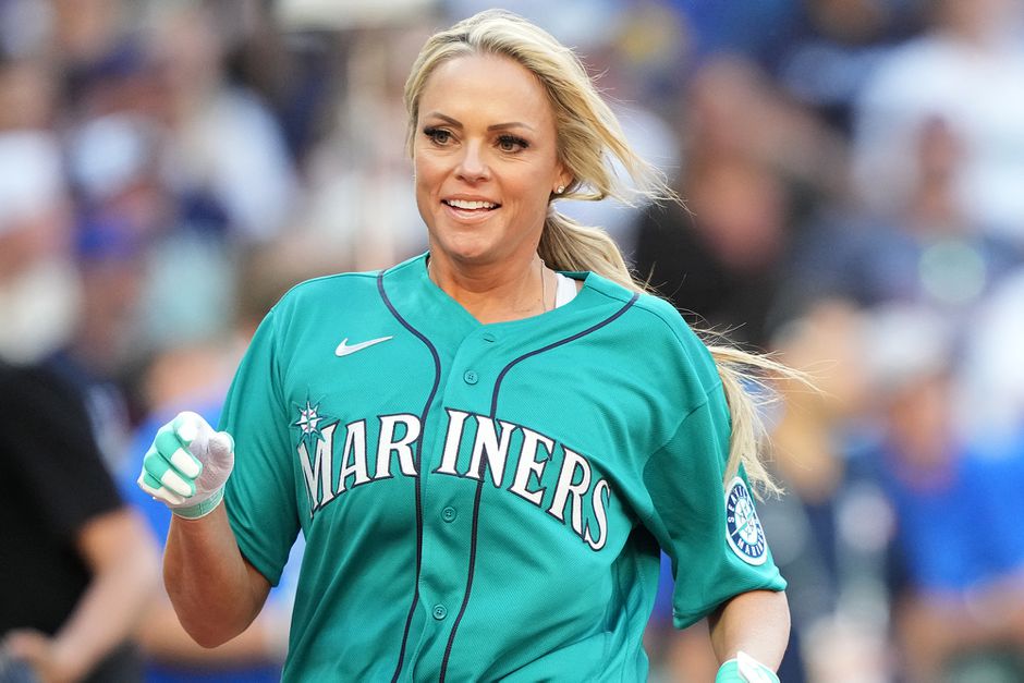 Softball Legend Jennie Finch runs during the MLB All-Star Celebrity Softball Game presented by Corona at T-Mobile Park on Saturday, July 8, 2023 in Seattle, Washington