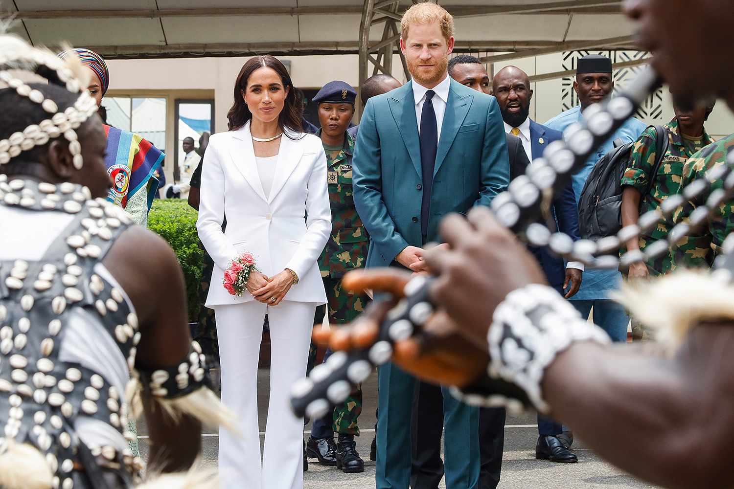 Prince Harry, Duke of Sussex and Meghan, Duchess of Sussex meet with the Chief of Defence Staff of Nigeria at the Defence Headquarters in Abuja