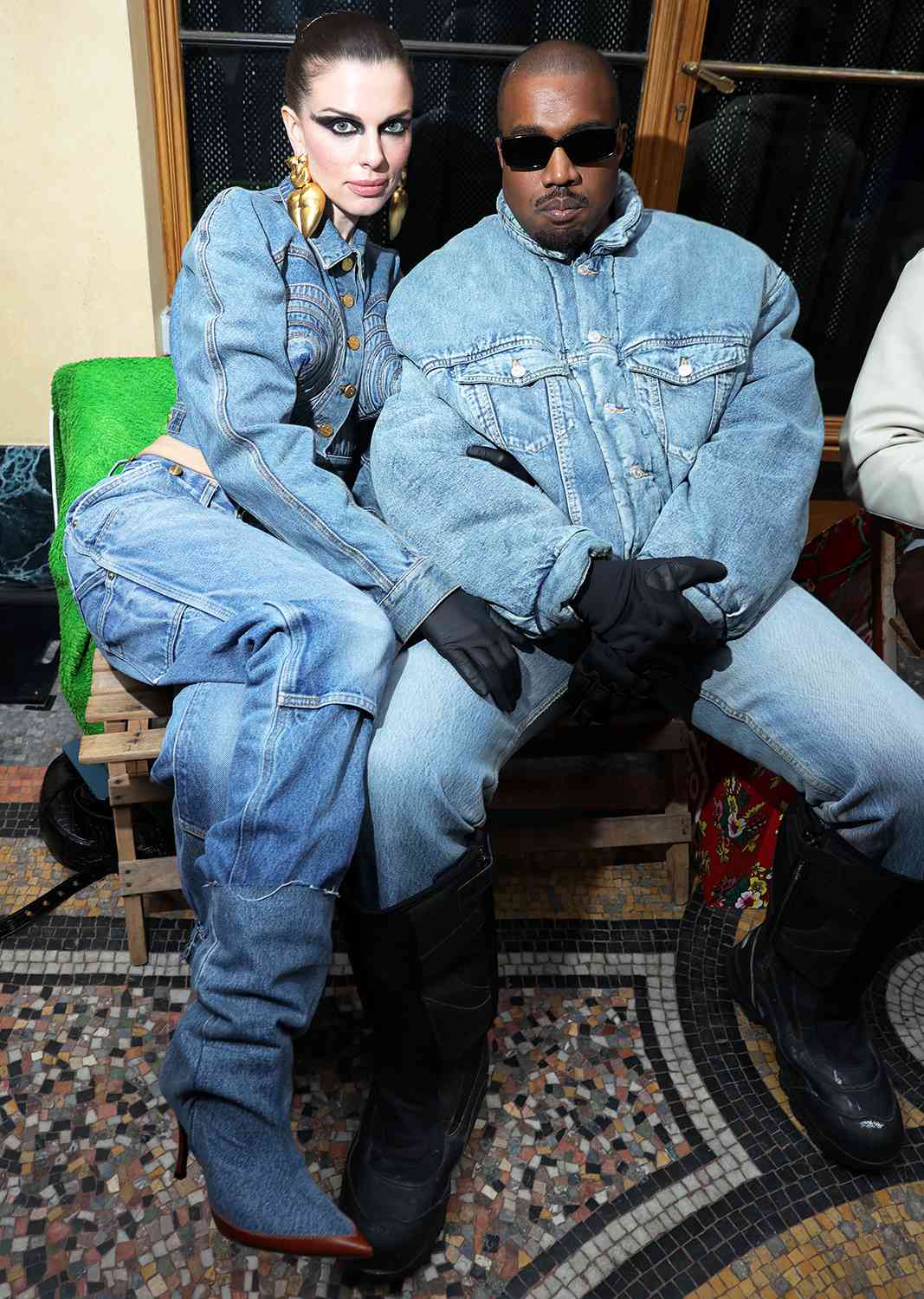 Julia Fox and Ye attend the Kenzo Fall/Winter 2022/2023 show as part of Paris Fashion Week on January 23, 2022 in Paris, France.