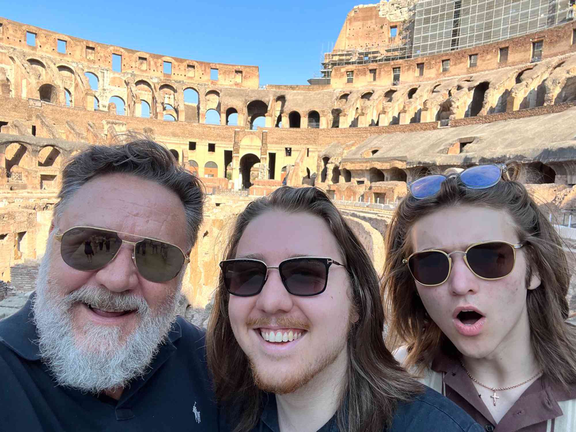 Russell Crowe with his sons, Charles and Tennyson