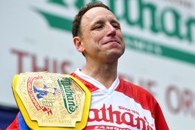 Professional competitive eater Joey Chestnut wins in the Nathan's Famous International Hot Dog Eating Contest at Coney Island on July 4, 2023 in New York City.