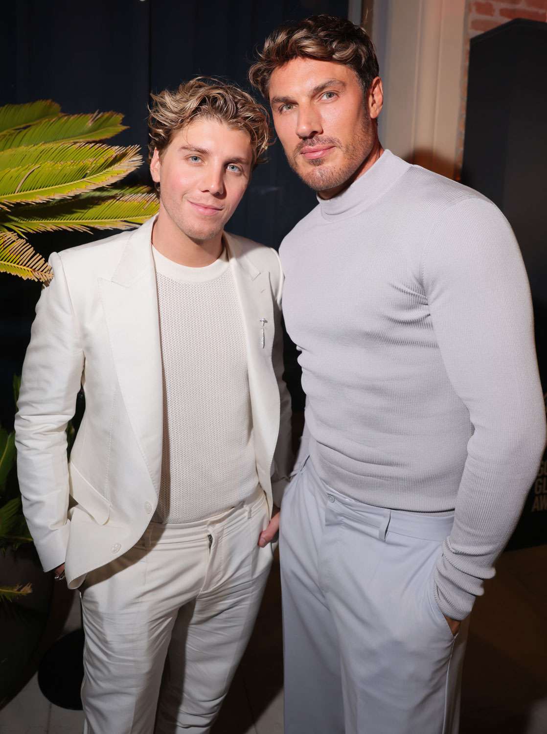 Lukas Gage and Chris Appleton attend the Variety And Golden Globes Party At Venice Film Festival, Presented by ILBE at Hotel Excelsior on August 31, 2023 in Venice, Italy.