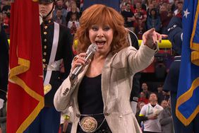 Reba McEntire performs at the 2024 Super Bowl