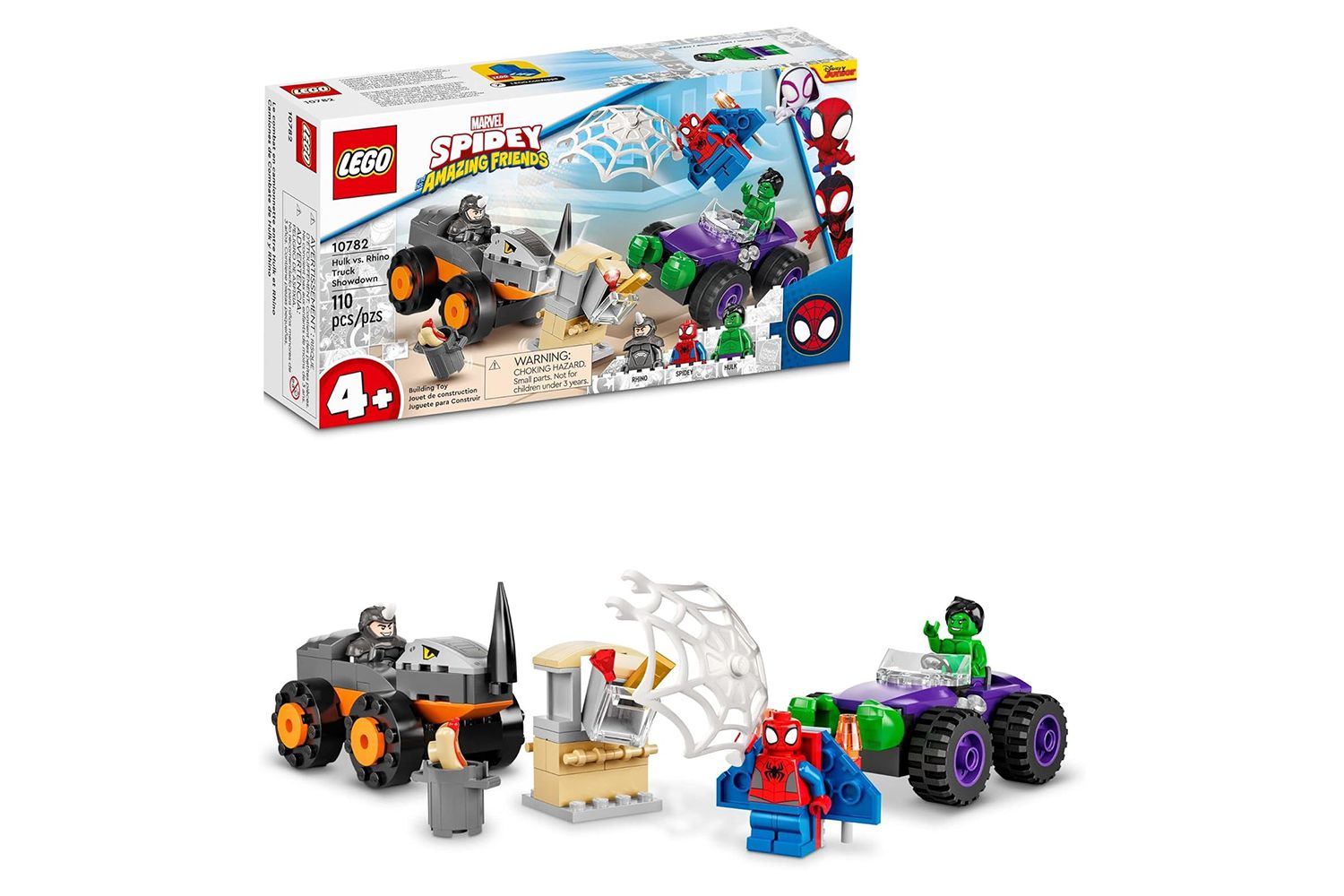 LEGO Marvel Hulk vs. Rhino Monster Truck Showdown, Toy for Kids, Boys & Girls Ages 4 and Up with Spider-Man Minifigure, Inspired by The Spidey and His Amazing Friends Series, 10782