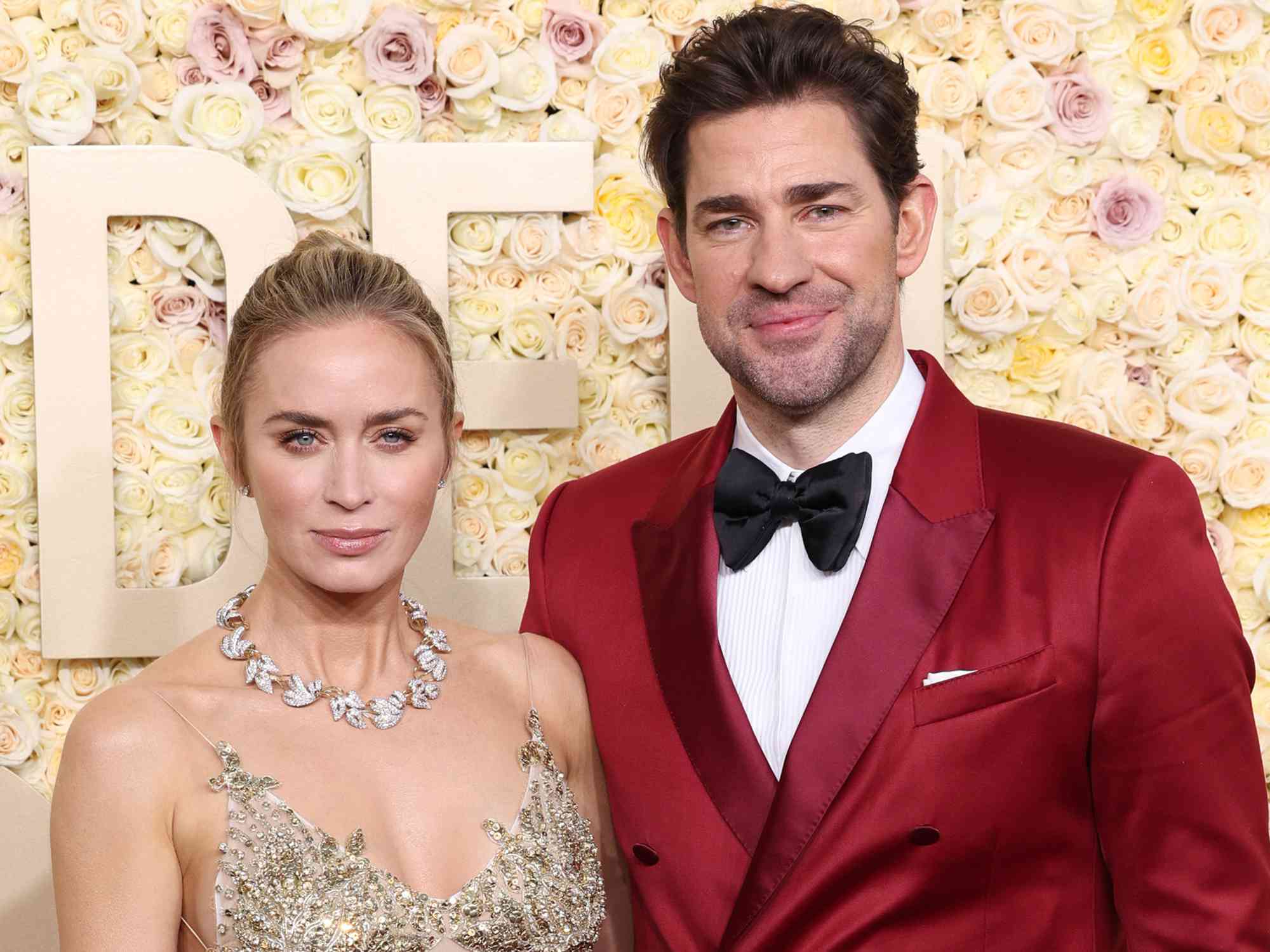 Emily Blunt and John Krasinski attend the 81st Annual Golden Globe Awards on January 07, 2024 in Beverly Hills, California. 