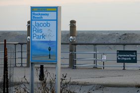 a deserted Jacob A. Riis Park along Rockaway Beach