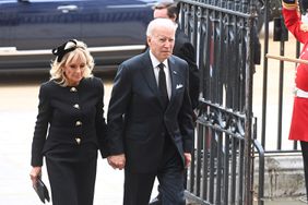 President of United States Joe Biden and Jill Biden arrive for the State Funeral of Queen Elizabeth II at Westminster Abbey on September 19, 2022 in London, England