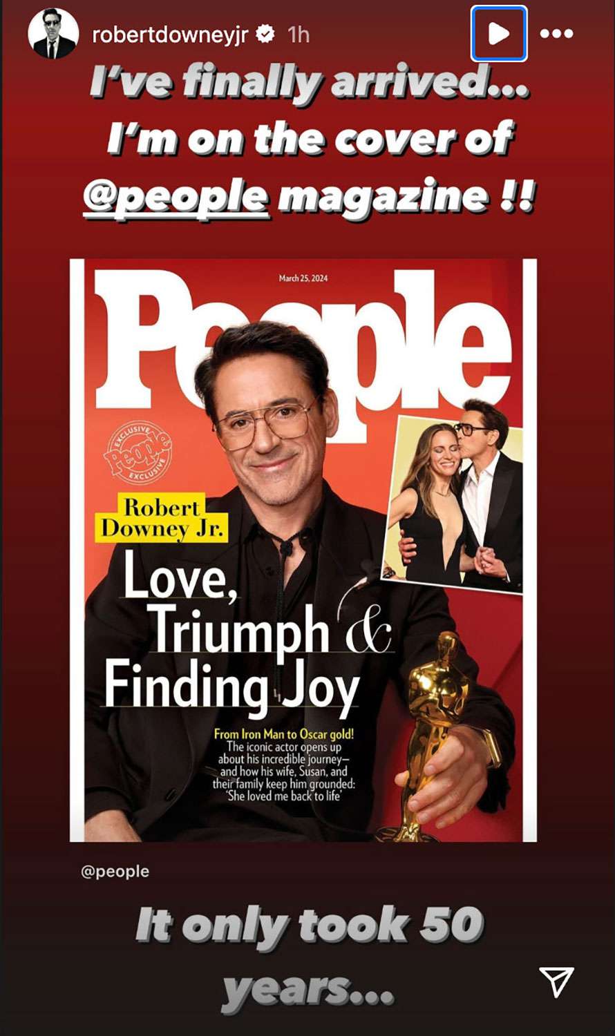 Robert Downey Jr. Jokes 'It Only Took 50 Years' for Him to Be on Cover of PEOPLE: 'I've Finally Arrived'Â 