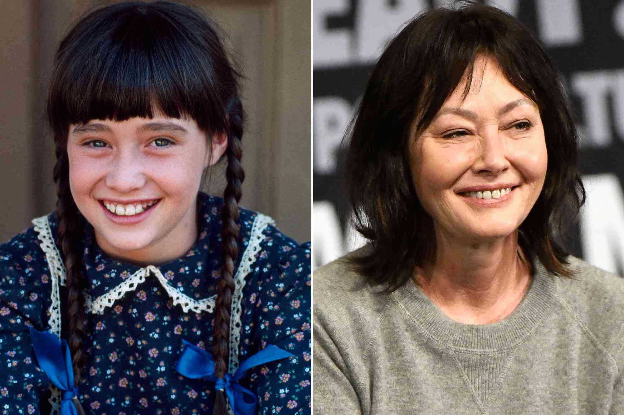 Shannen Doherty as Jenny Wilder in 'Little House on the Prairie'. ; Shannen Doherty speaks during a Q&A session at MegaCon Orlando 2024 on February 04, 2024 in Orlando, Florida. 