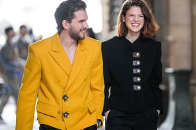 Kit Harington and Rose Leslie are seen, outside Louis Vuitton, during the Paris Fashion Week - Menswear Fall Winter 2023 2024 : Day Three on January 19, 2023 in Paris, France