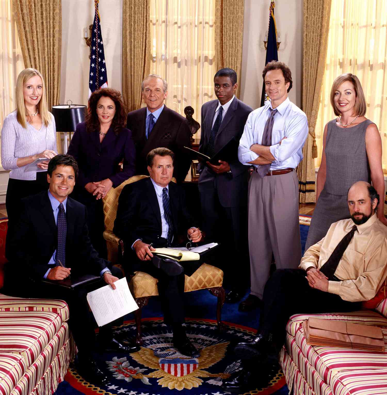 The cast of the "West Wing" in 1999 when the show debuted on NBC.