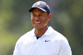 Tiger Woods of the United States reacts on the eighth green during the first round of the 2023 Masters Tournament at Augusta National Golf Club on April 06, 2023 in Augusta, Georgia.