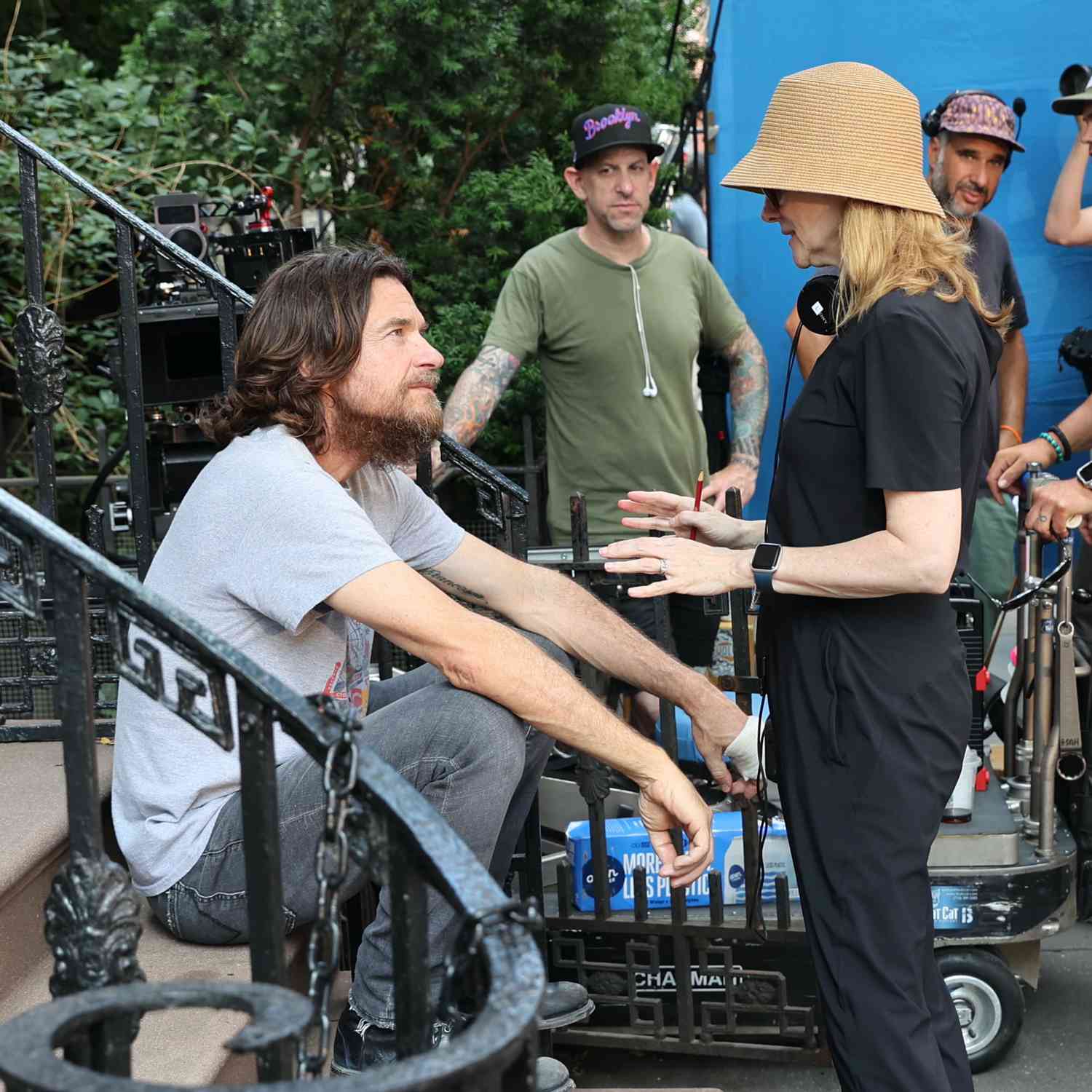 Jason Bateman and Laura Linney are seen on the set of "Black Rabbit" on July 10, 2024 in New York City