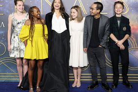 Shiloh Jolie-Pitt, Zahara Jolie-Pitt, Angelina Jolie, Vivienne Jolie-Pitt, Maddox Jolie-Pitt and Knox Jolie-Pitt attend the "Eternals" UK Premiere at BFI IMAX Waterloo on October 27, 2021 in London, England