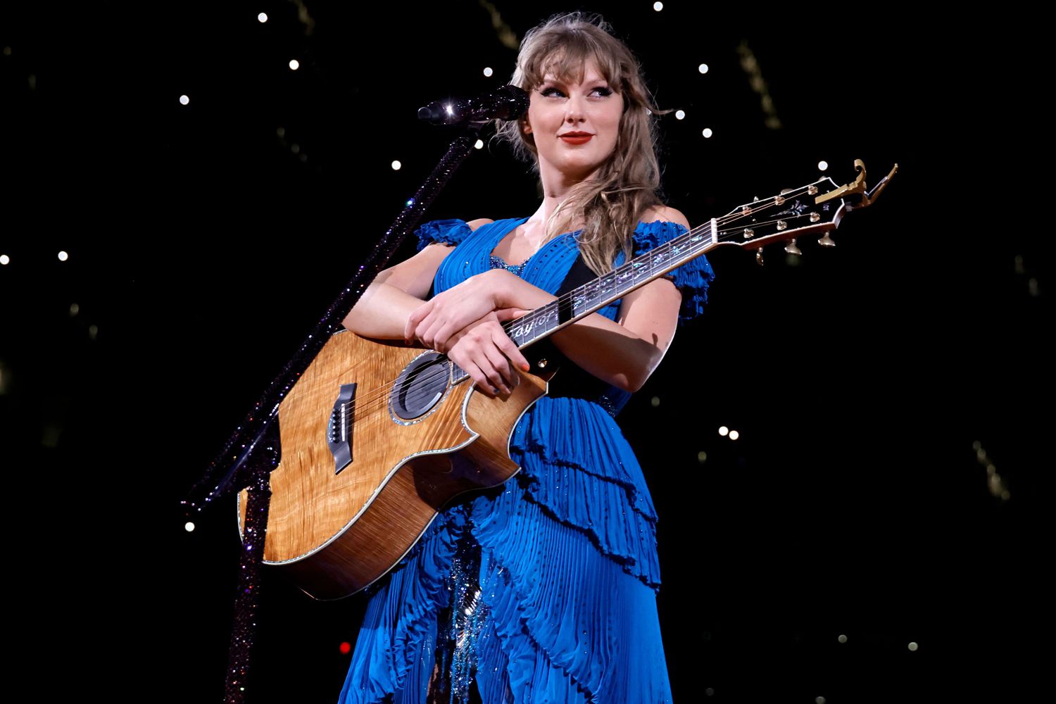 Taylor Swift performs onstage during "Taylor Swift | The Eras Tour" at SoFi Stadium on August 09, 2023 in Inglewood, California