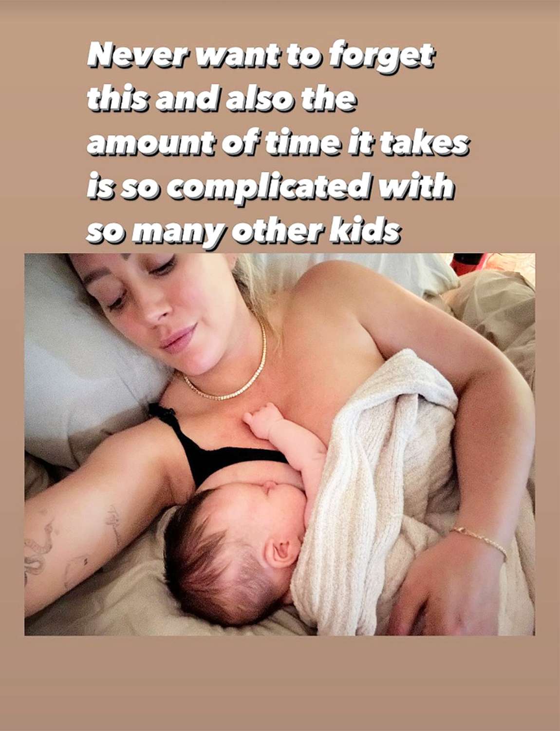 Hilary Duff poses with baby on her Instagram story