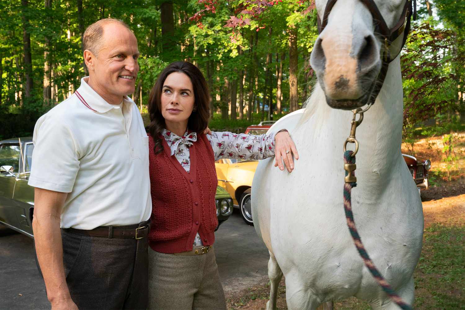 Woody Harrelson and Lena Headey in "White House Plumbers" Season 1