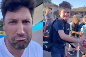 Maksim Chmerkovskiy/Instagram. https://www.instagram.com/p/CiK_g5ZgKCZ/. f maks making sad face split with his son at school dropoff