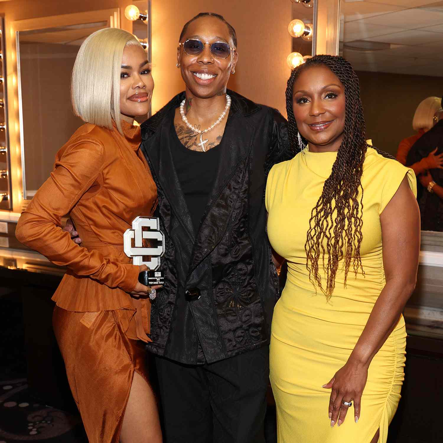 Teyana Taylor and Lena Waithe pose backstage with Joi Brown, Founder of Culture Creators at the Culture Creators Leaders & Innovators Awards Brunch at the Beverly Hilton on June 28, 2024 in Los Angeles, California.