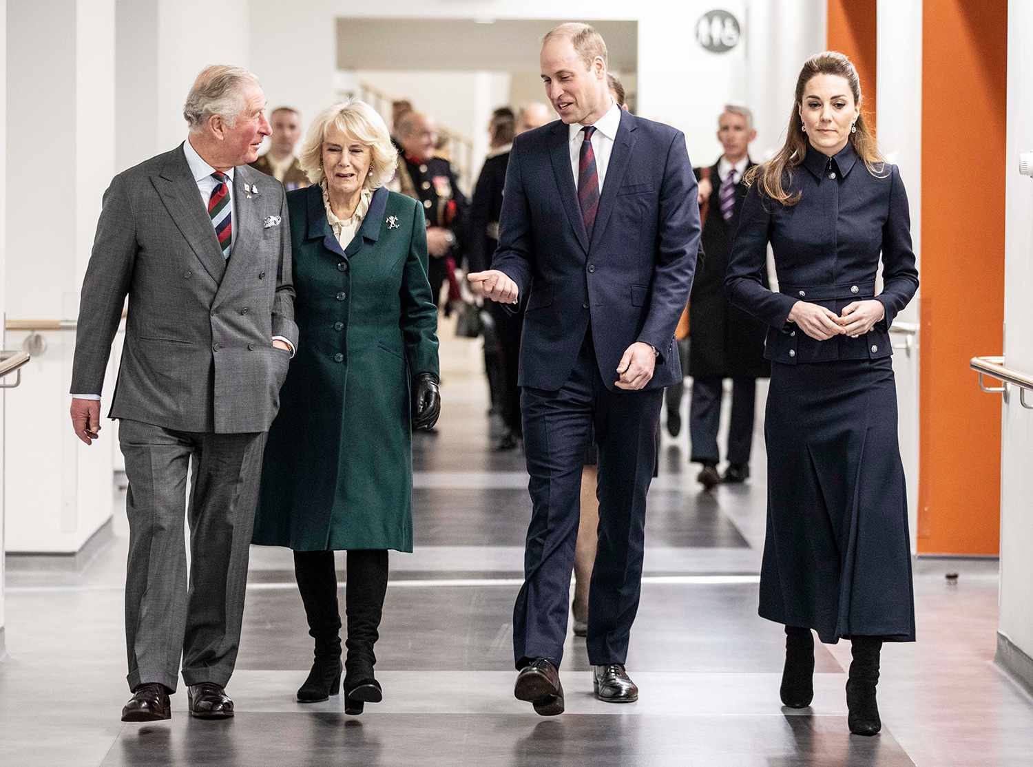The Prince of Wales, the Duchess of Cornwall, the Duke of Cambridge and Duchess of Cambridge during a visit to the Defence Medical Rehabilitation Centre Stanford Hall, Stanford on Soar, Loughborough, where they met with patients and staff and had a tour of the gym and prosthetics workshop.