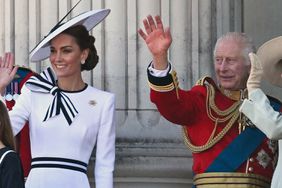 Prince of Wales, Britain's Princess Charlotte of Wales, Britain's Catherine, Princess of Wales, Britain's King Charles III and Britain's Queen Camilla wave from the balcony of Buckingham Palace after attending the King's Birthday Parade, "Trooping the Colour", in London