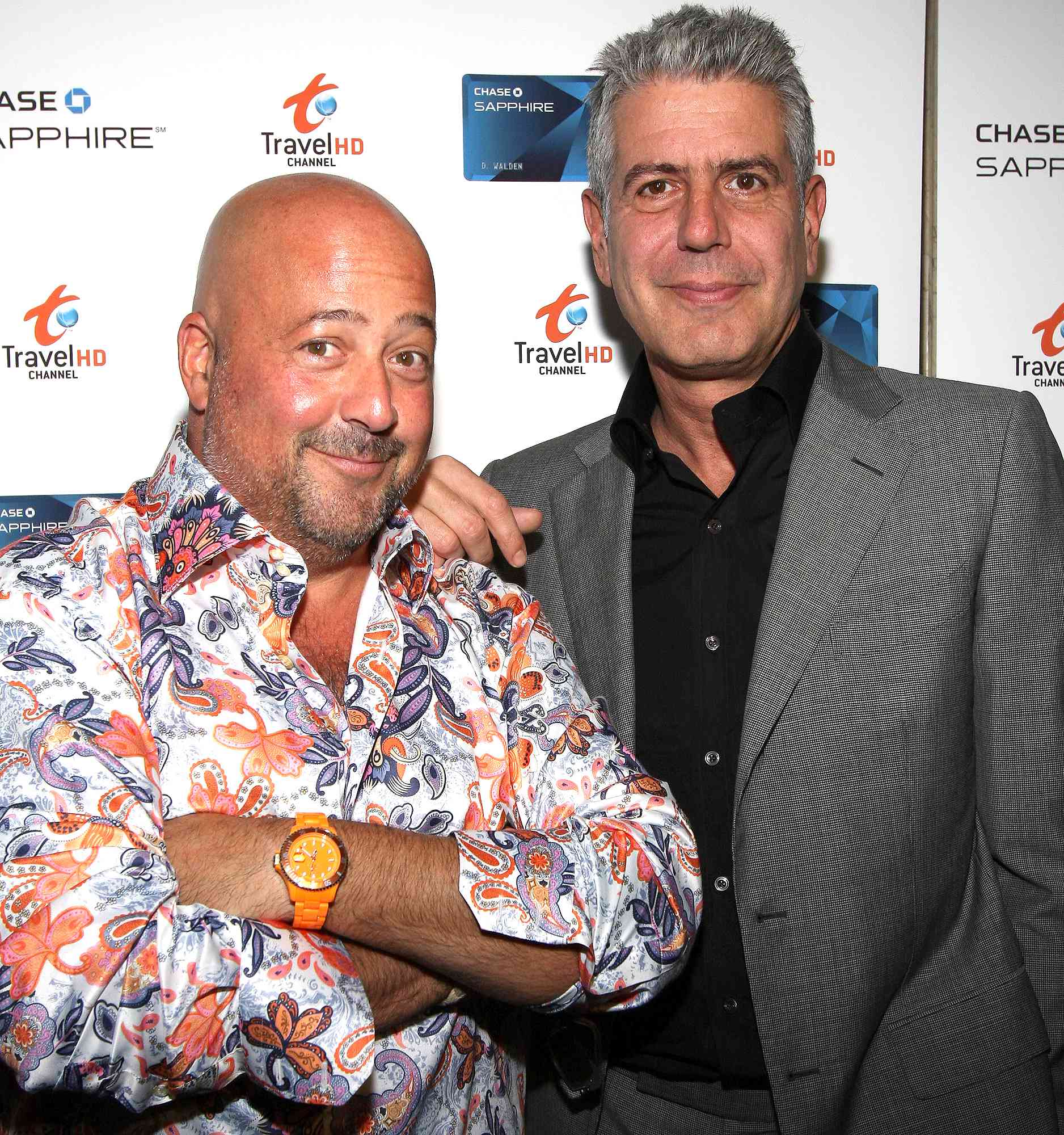 Andrew Zimmern and Anthony Bourdain attend the Chase Sapphie Card Launch