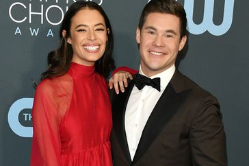 Chloe Bridges and Adam DeVine attend the 25th Annual Critics' Choice Awards held at Barker Hangar on January 12, 2020 in Santa Monica, California