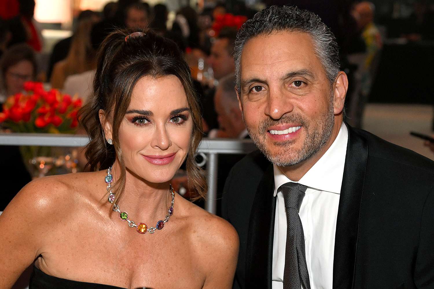 Kyle Richards and Mauricio Umansky attend the Elton John AIDS Foundation's 31st Annual Academy Awards Viewing Party on March 12, 2023 in West Hollywood, California.