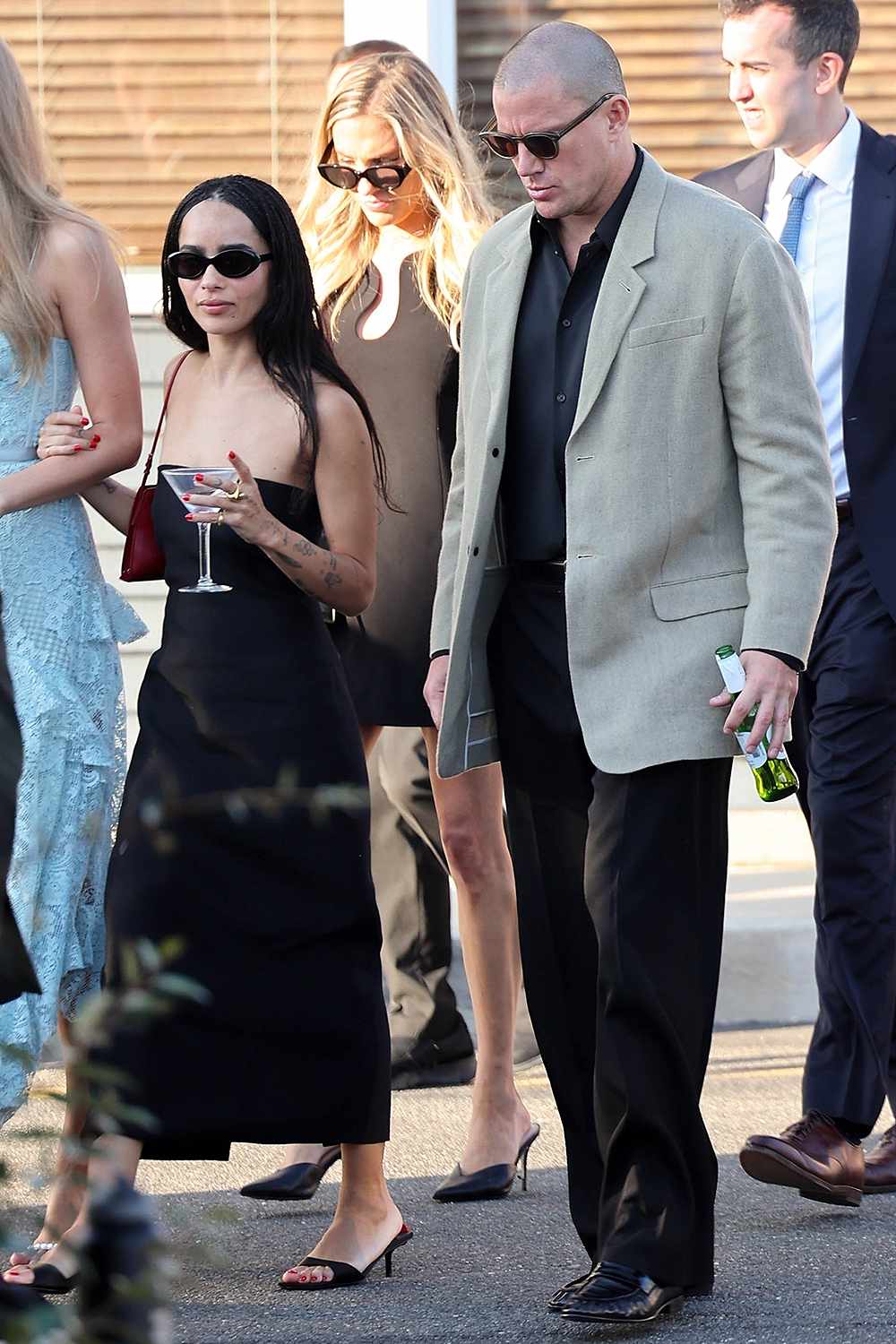 Channing Tatum, Zoe Kravitz arrive at the wedding reception of friends Margaret Qualley and Jack Antanoff!