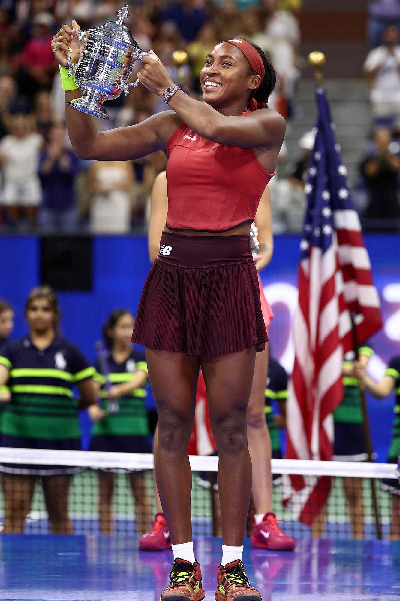 Coco Gauff of the United States celebrates after defeating Aryna Sabalenka of Belarus in their Women's Singles Final match on Day Thirteen of the 2023 US Open on September 09, 2023.